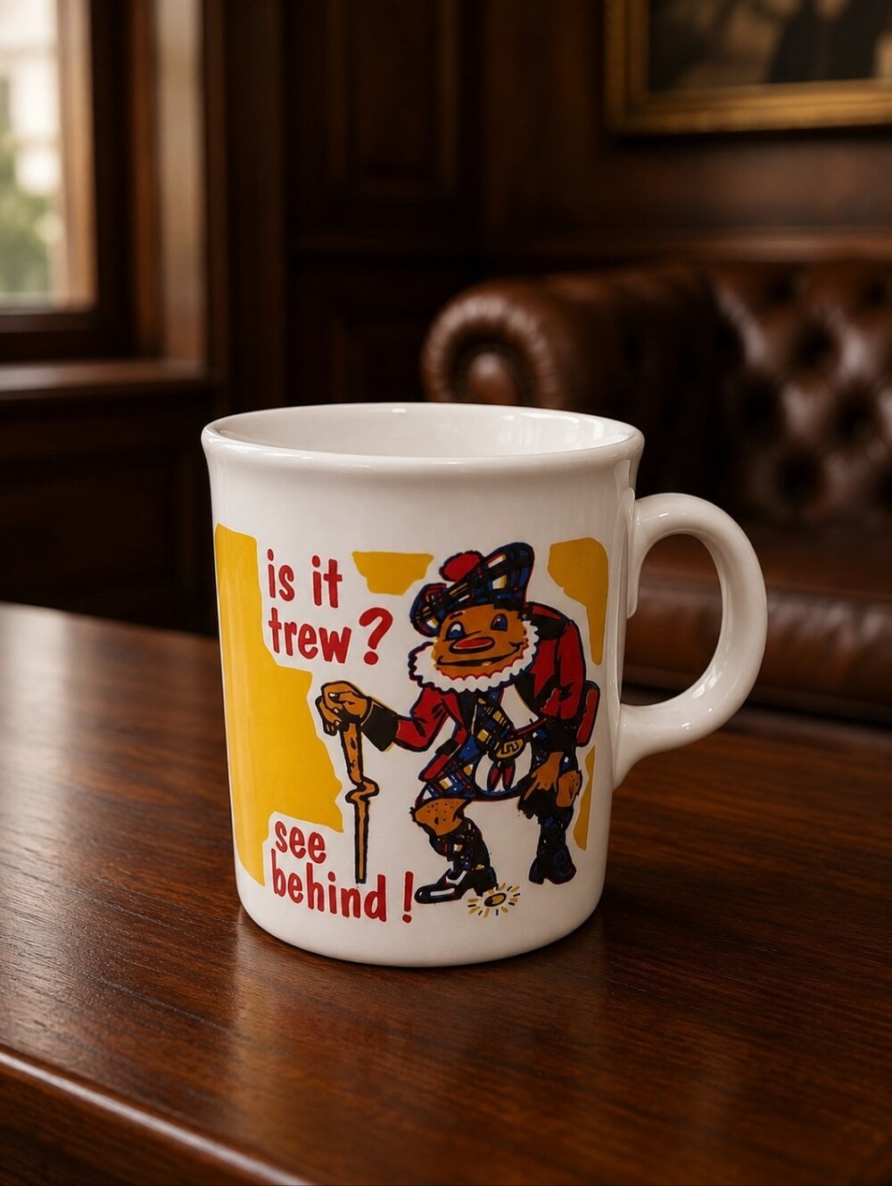 Vintage Made in England Cheeky Kilt Novelty Mug Is It Trew? See Behind